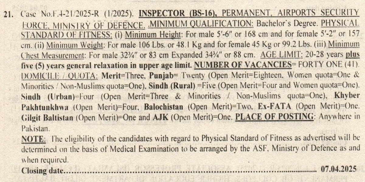 Airport Security Force (ASF) Inspector Jobs 2025 – Apply Online Now